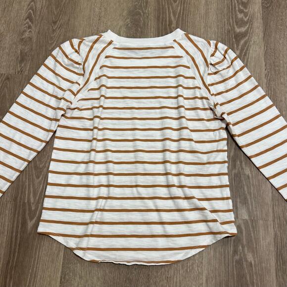 Veronica Beard Mason Stripe Puff Sleeve Baseball Tee White Caramel Size M - Picture 10 of 16